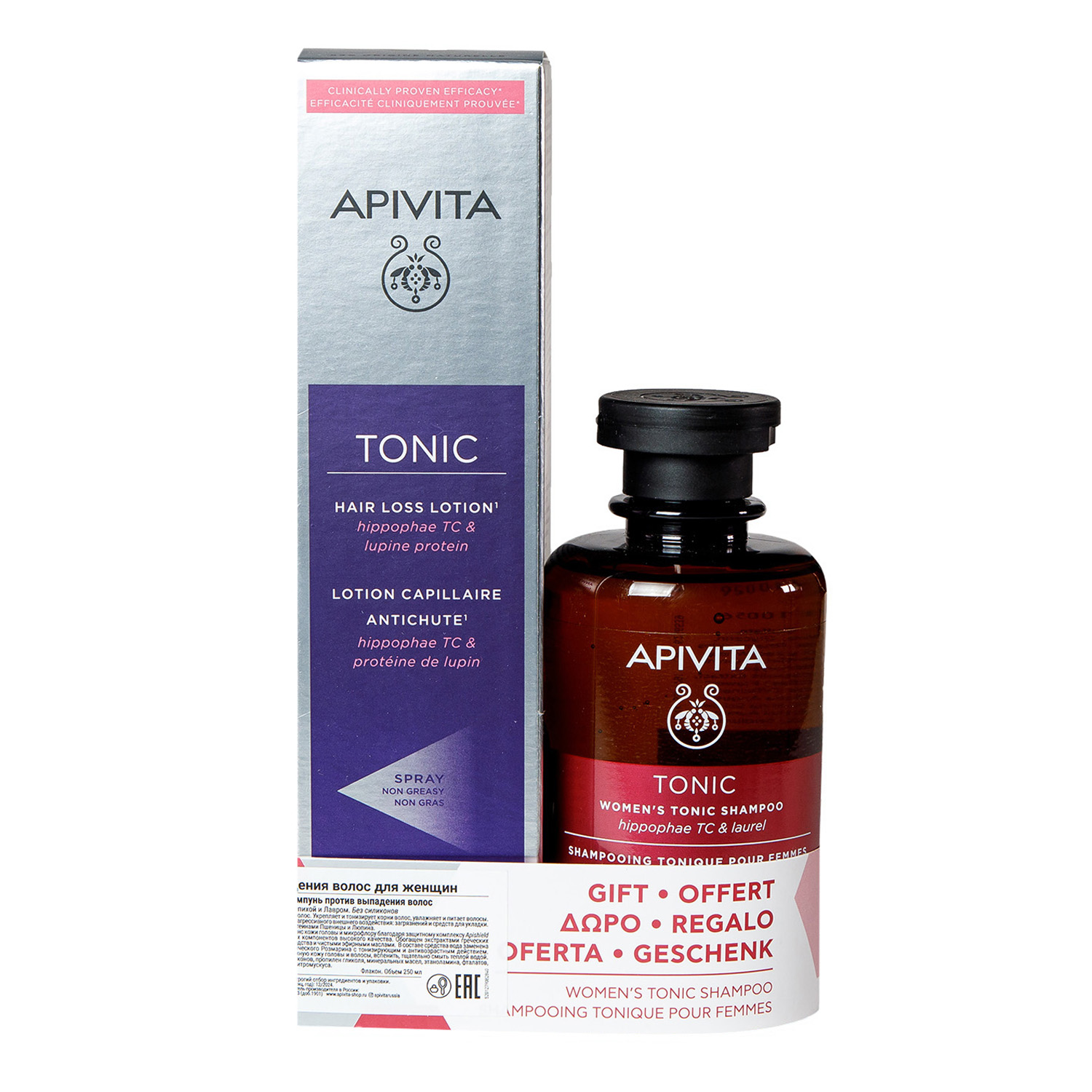 Апивита Набор против выпадения волос для женщин (тонизирующий лосьон 150 мл + тонизирующий шампунь 250 мл) (Apivita, Hair) фото 1