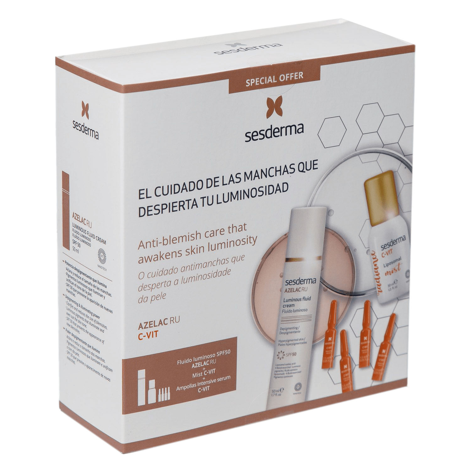 Сесдерма Набор: флюид для сияния кожи 50 мл + спрей-мист с витамином С 30 мл + сыворотка 4 х 1,5 мл (Sesderma, C-Vit) фото 1