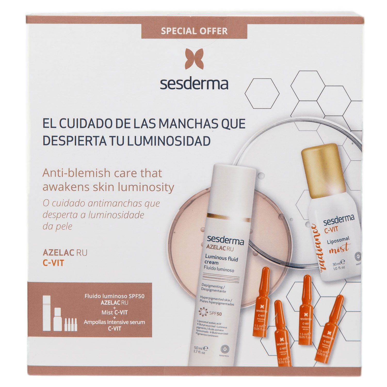 Сесдерма Набор: флюид для сияния кожи 50 мл + спрей-мист с витамином С 30 мл + сыворотка 4 х 1,5 мл (Sesderma, C-Vit) фото 2