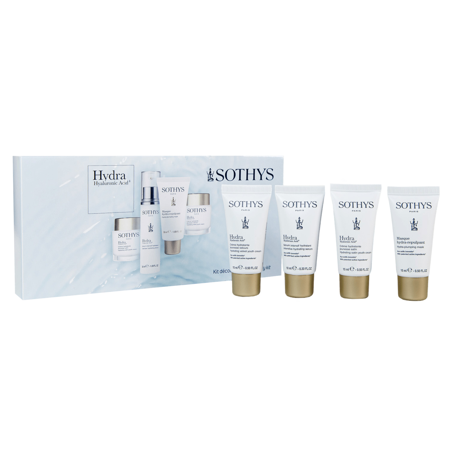 Сотис Набор миниатюр Hydra4 Discovery Kit (сыворотка 10 мл + обогащенный крем 15 мл + легкий крем 15 мл + маска 15 мл) (Sothys, Hydra Hyaluronic Acid 4) фото 0