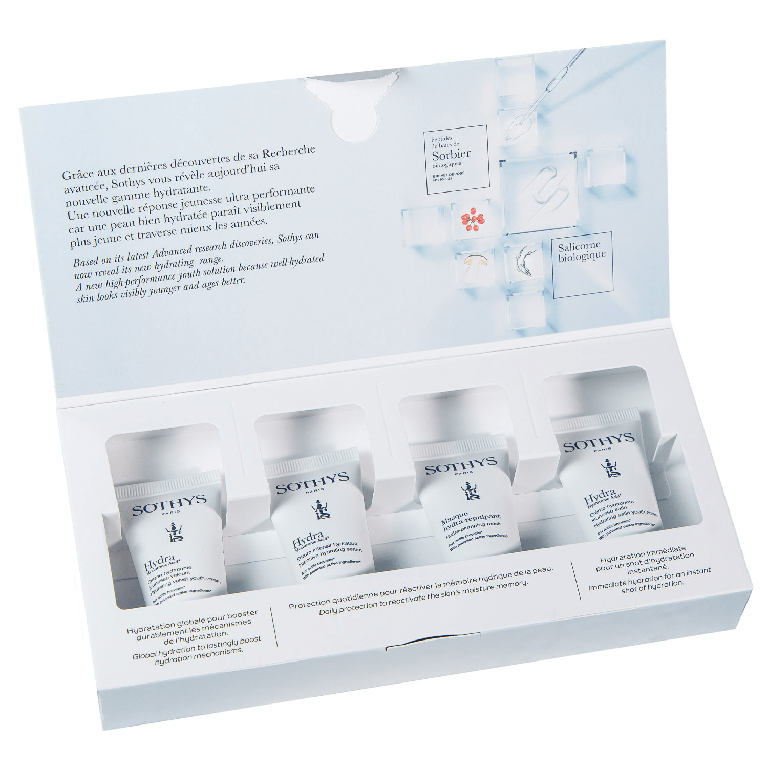 Сотис Набор миниатюр Hydra4 Discovery Kit (сыворотка 10 мл + обогащенный крем 15 мл + легкий крем 15 мл + маска 15 мл) (Sothys, Hydra Hyaluronic Acid 4) фото 1