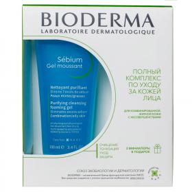 Bioderma Набор гель для умывания 100 мл  лосьон 10 мл  гель-крем Керато 5 мл  матирующая эмульсия AKN SPF 30, 5 мл. фото